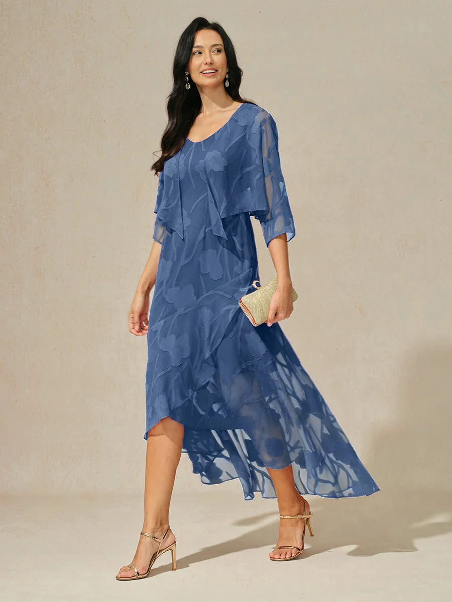 Elena | Vestido de Chifón Floral Asimétrico + Cárdigan