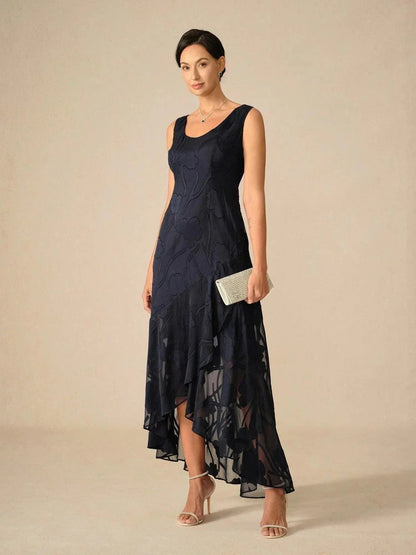 Elena | Vestido de Chifón Floral Asimétrico + Cárdigan
