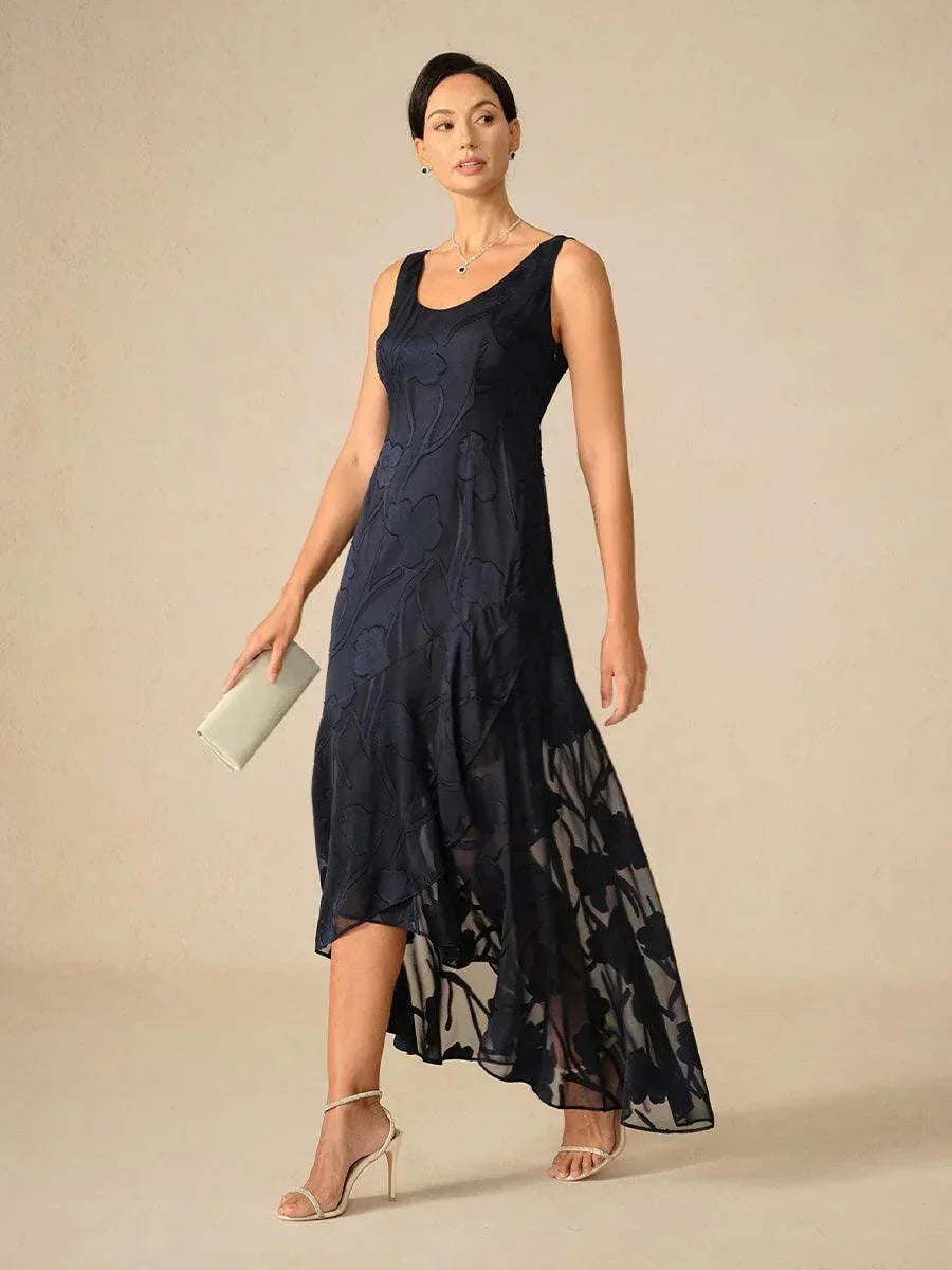 Elena | Vestido de Chifón Floral Asimétrico + Cárdigan