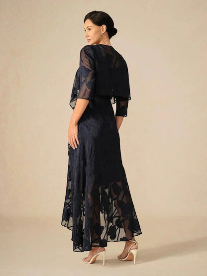 Elena | Vestido de Chifón Floral Asimétrico + Cárdigan