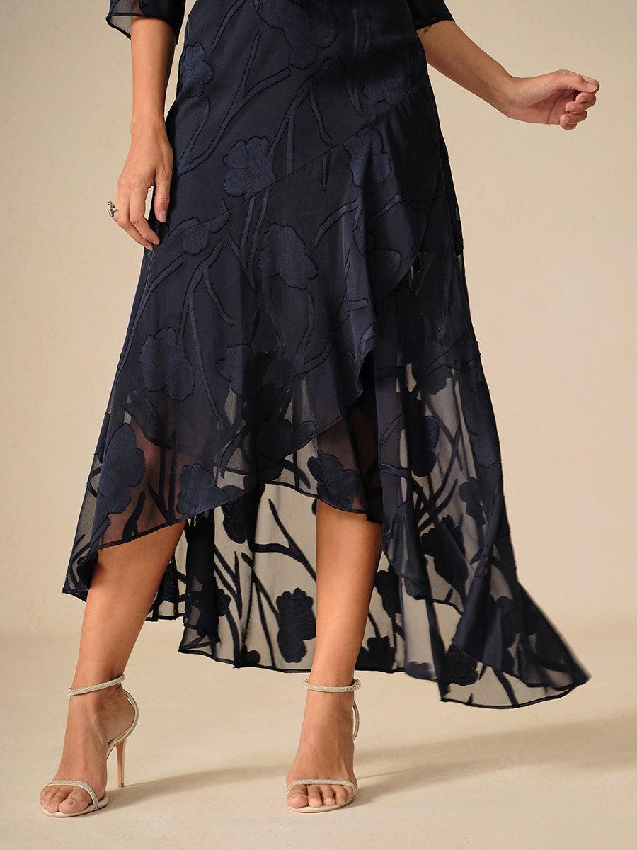 Elena | Vestido de Chifón Floral Asimétrico + Cárdigan