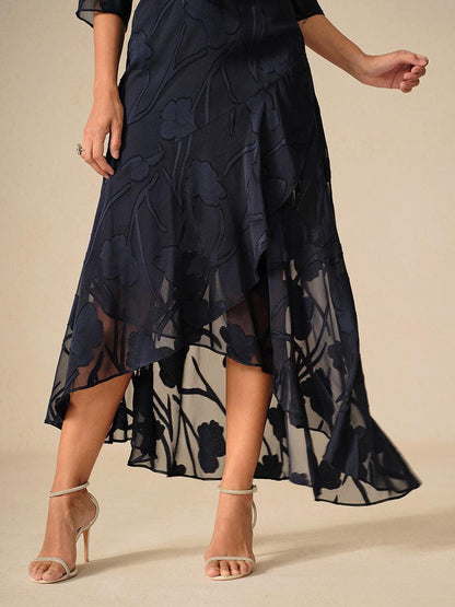 Elena | Vestido de Chifón Floral Asimétrico + Cárdigan