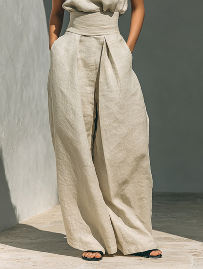 Maria | Conjunto de camiseta y pantalones anchos en algodón y lino minimalista para mujer