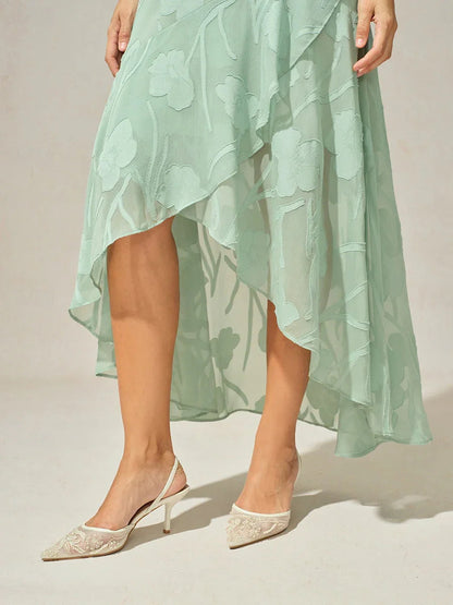 Elena | Vestido de Chifón Floral Asimétrico + Cárdigan