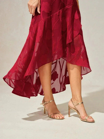 Elena | Vestido de Chifón Floral Asimétrico + Cárdigan