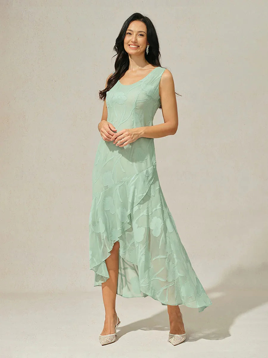 Elena | Vestido de Chifón Floral Asimétrico + Cárdigan