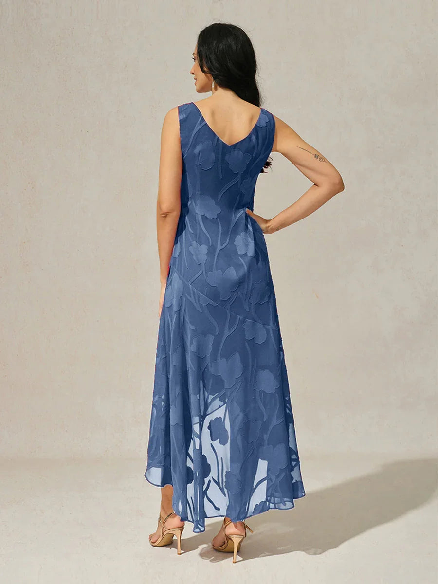 Elena | Vestido de Chifón Floral Asimétrico + Cárdigan