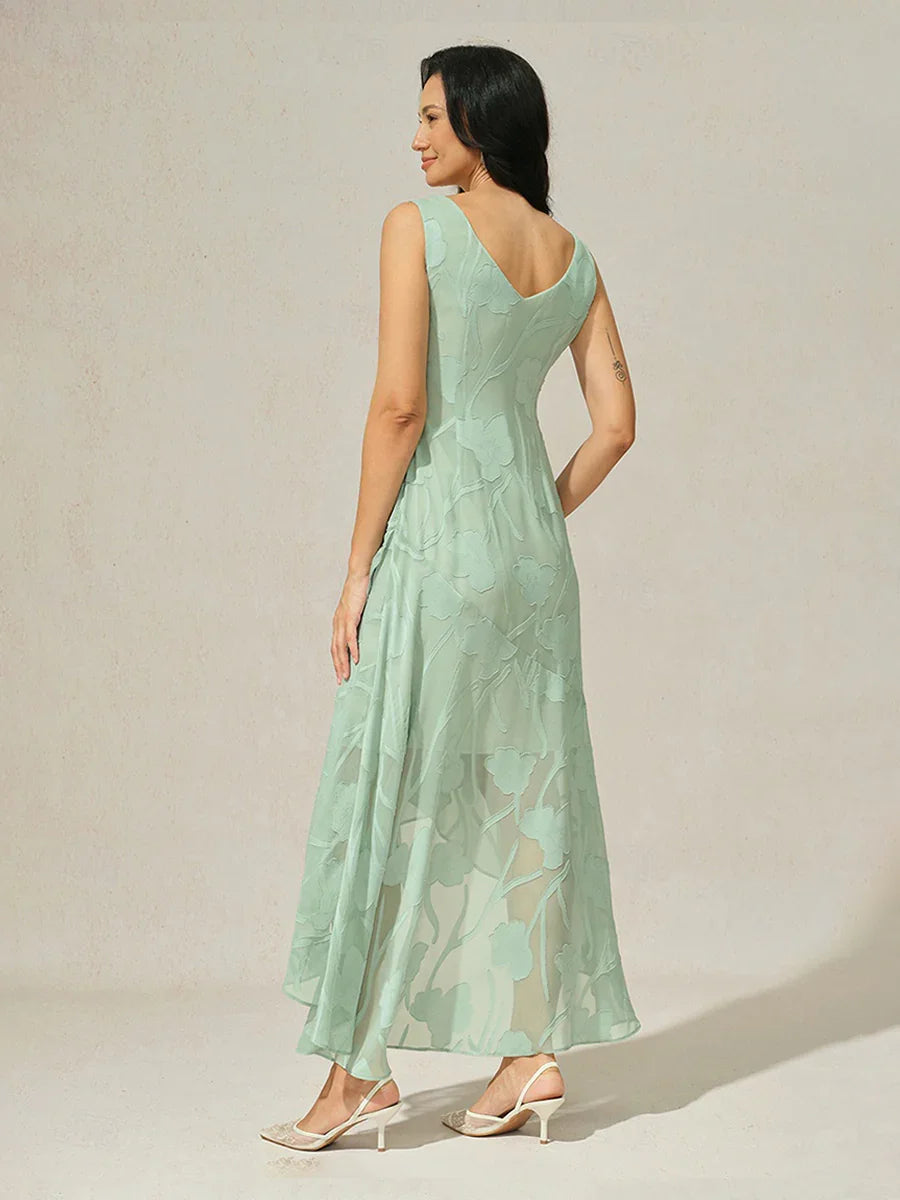Elena | Vestido de Chifón Floral Asimétrico + Cárdigan