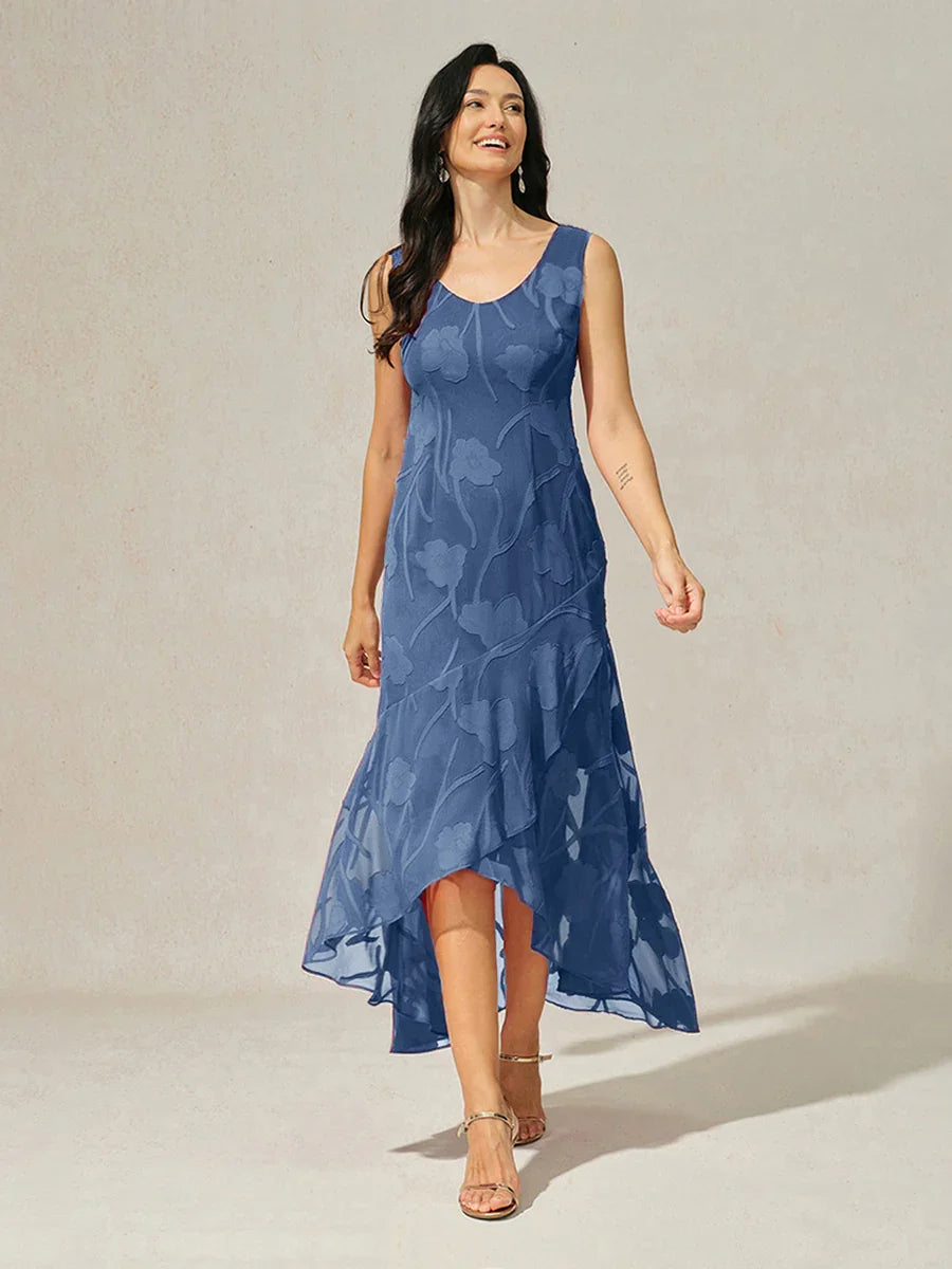 Elena | Vestido de Chifón Floral Asimétrico + Cárdigan
