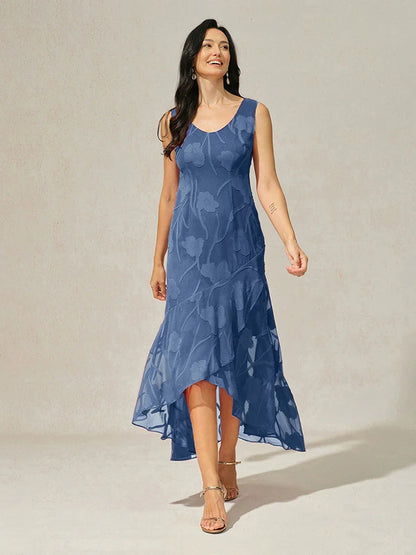 Elena | Vestido de Chifón Floral Asimétrico + Cárdigan