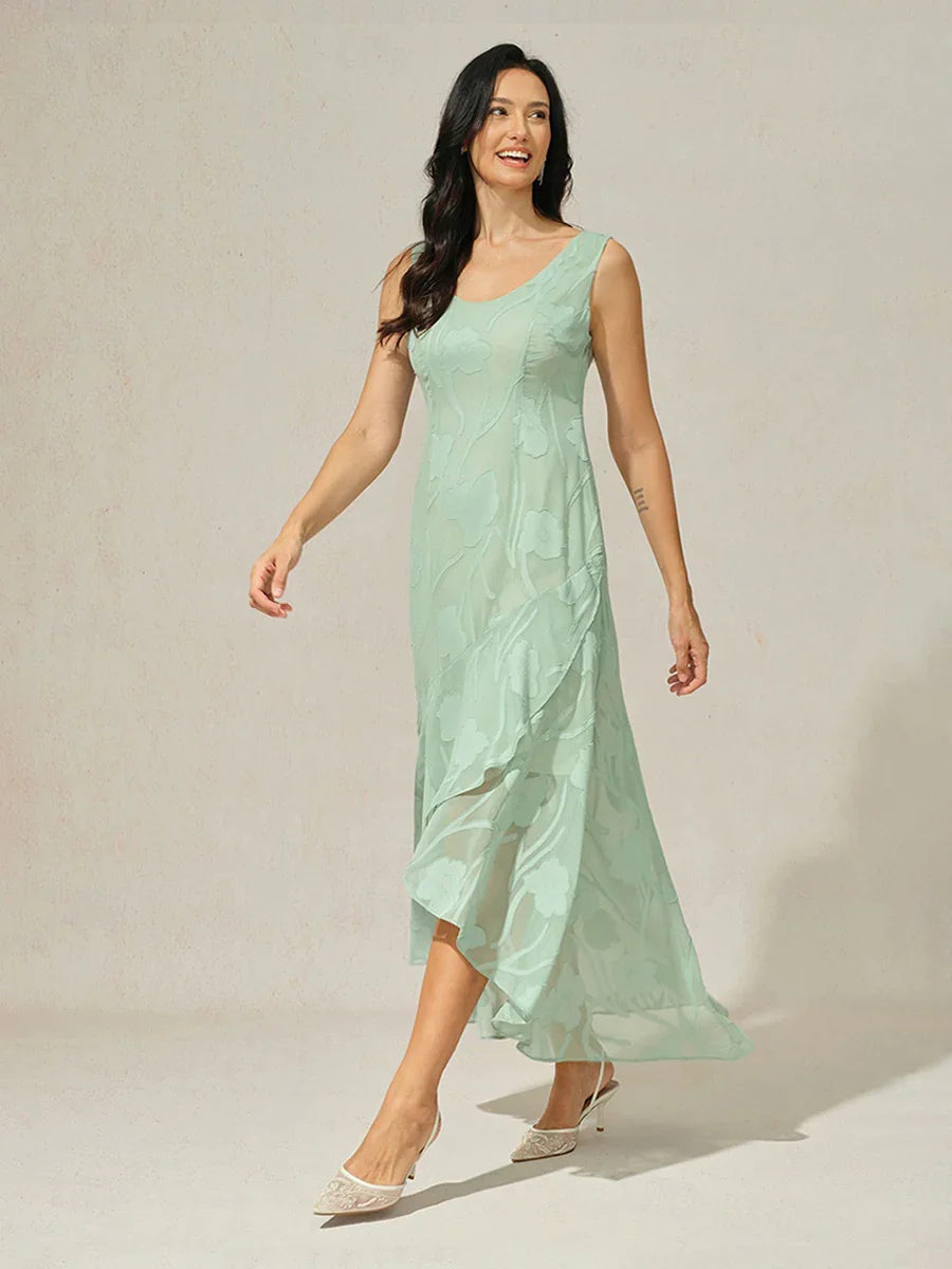 Elena | Vestido de Chifón Floral Asimétrico + Cárdigan