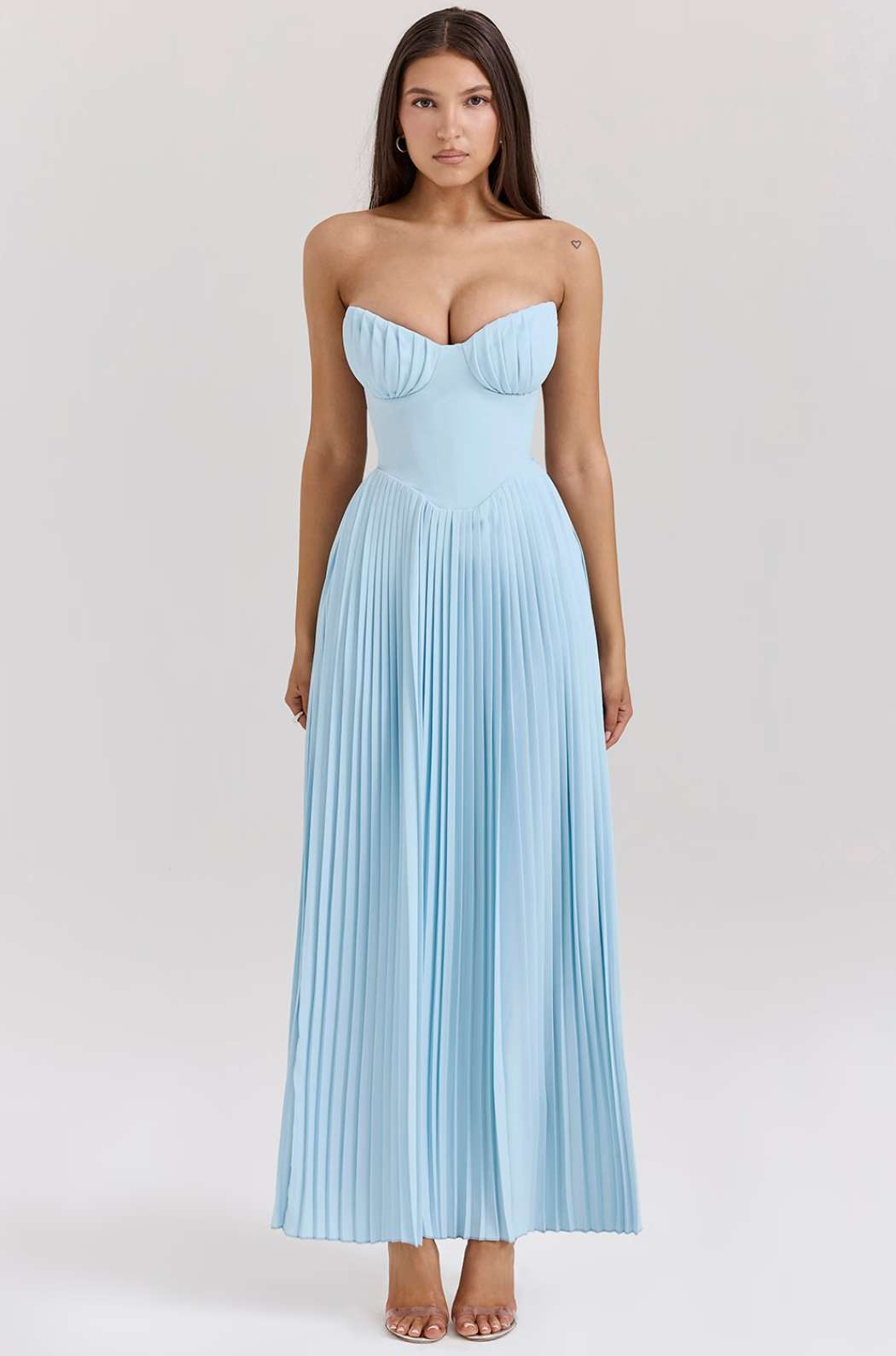 Celia | Vestido Largo Plisado Azul Cielo