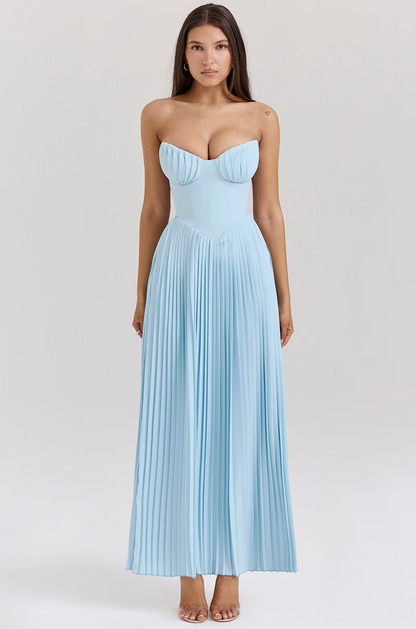 Celia | Vestido Largo Plisado Azul Cielo