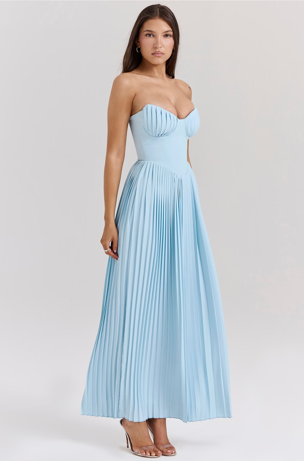 Celia | Vestido Largo Plisado Azul Cielo