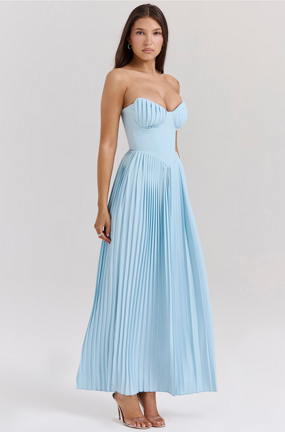 Celia | Vestido Largo Plisado Azul Cielo