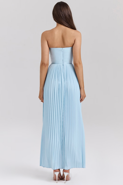 Celia | Vestido Largo Plisado Azul Cielo