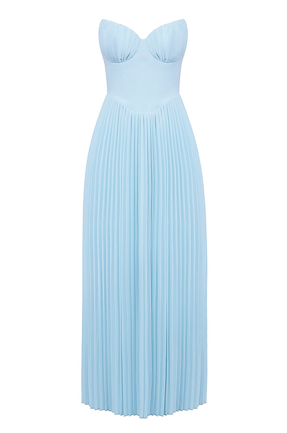 Celia | Vestido Largo Plisado Azul Cielo