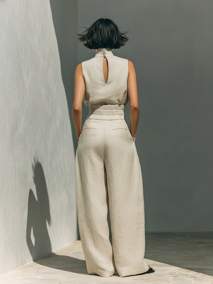 Maria | Conjunto de camiseta y pantalones anchos en algodón y lino minimalista para mujer
