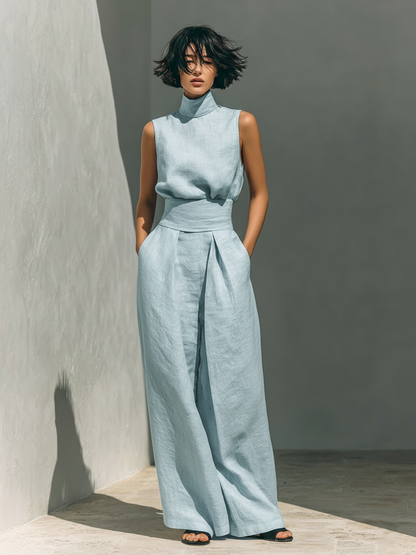 Maria | Conjunto de camiseta y pantalones anchos en algodón y lino minimalista para mujer
