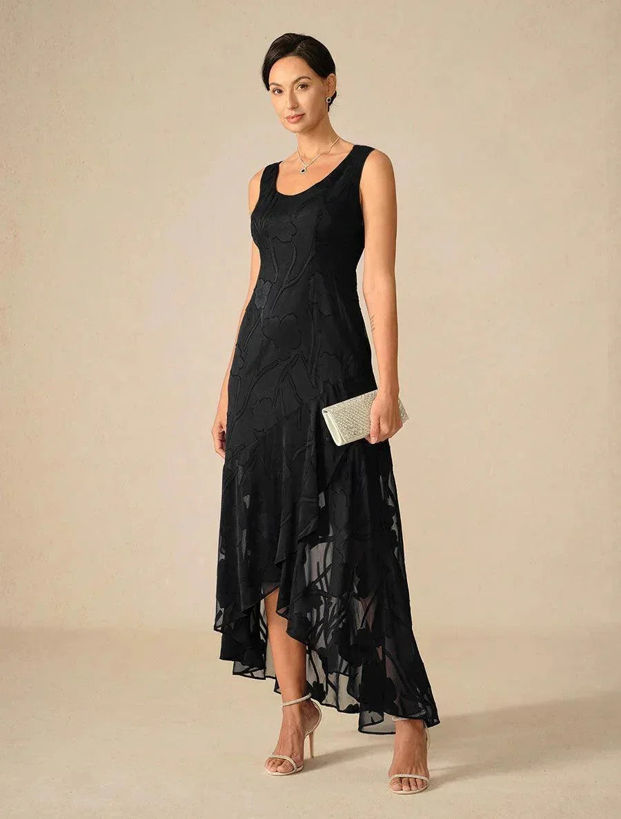 Elena | Vestido de Chifón Floral Asimétrico + Cárdigan