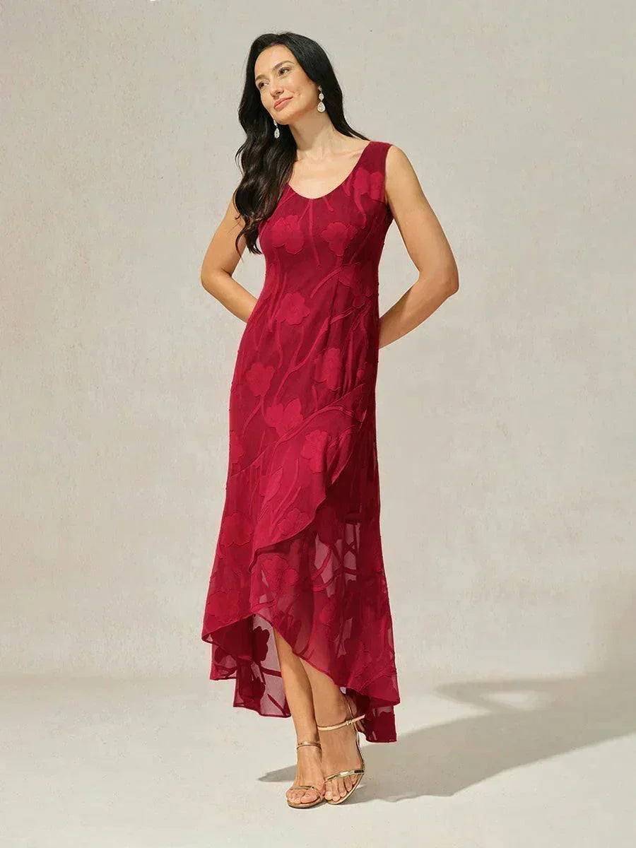 Elena | Vestido de Chifón Floral Asimétrico + Cárdigan