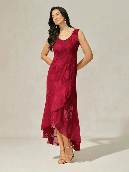 Elena | Vestido de Chifón Floral Asimétrico + Cárdigan