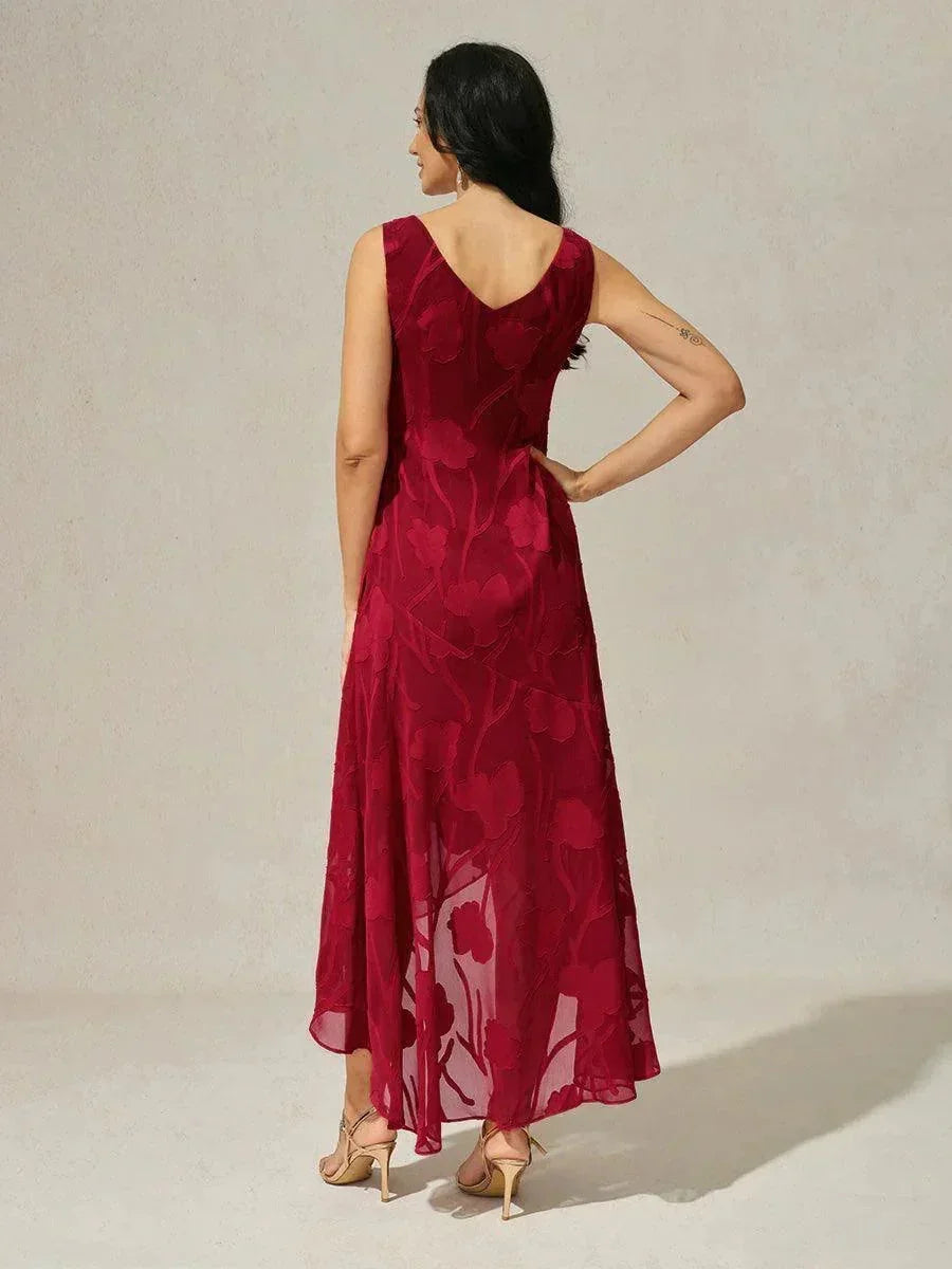 Elena | Vestido de Chifón Floral Asimétrico + Cárdigan