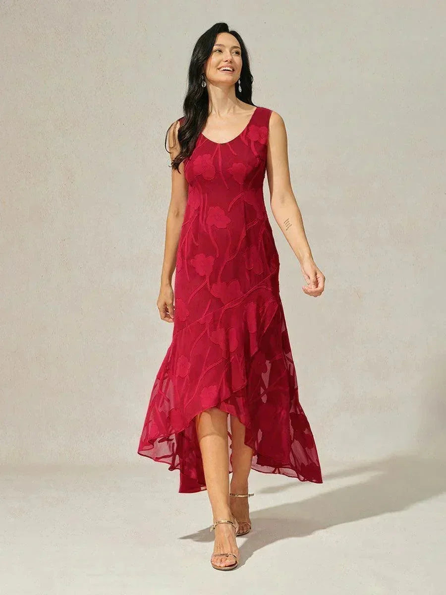 Elena | Vestido de Chifón Floral Asimétrico + Cárdigan