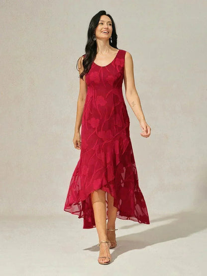 Elena | Vestido de Chifón Floral Asimétrico + Cárdigan